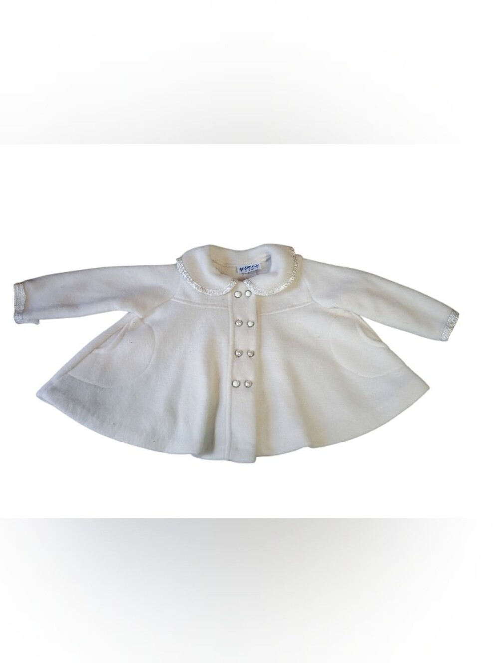 VTG 80s 90s Made in USA Fleece Cream Baby Coat with Decorative Buttons 6 months